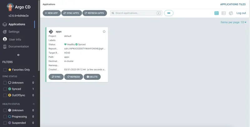 Application in the ArgoCD UI